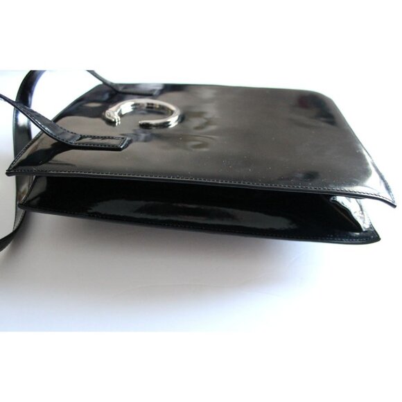 Cartier Vintage Black Silver Panther Pantent Leather Handbag - Picture 5 of 6